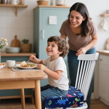 Eiury Toddler Booster Seat for Dining Table, Portable Kids Booster Seat with Safety Buckles Portable Increasing Booster Cushion with Non-Slip Bottom (Blue Dinosaur) - Image 2