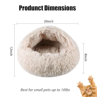 FORMYCATIE Cat Beds for Indoor Cats,Cat Cave for Puppy and Kitty,Calming Small Dog Bed for Small Dogs with Cover Cave,Cozy Warming Fluffy Washable Anti-Slip Pet Sleeping Bag(20 * 20inch,Beige) - Image 3