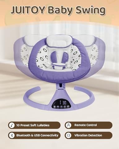 Electric Baby Swings for Infants to Toddler Baby Swing with 5-Speed 3-Seat Positions 5-Point Carabiner,with Bluetooth Music 10-Preset Melodies - Image 2