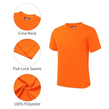 QBK 2T to Youth Neon Shirt Kids UPF 50+ Dry Fit Athletic Short Sleeve Rash Guard T Shirts for Boys Girls Sports Undershirt (Orange XS) - Image 3