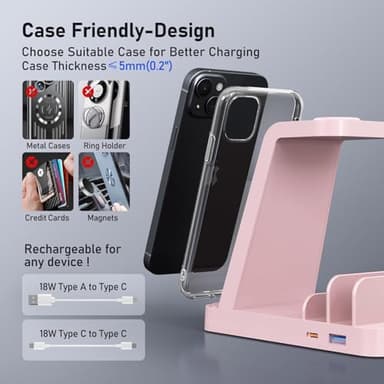 Wireless Charger for Samsung, 5 in 1 Wireless Charging Station for Samsung, Charger Dock Stand for Galaxy Watch Ultra 7 6 5 4 3, Galaxy S25 S24 Ultra S23 S22 S21, Note 20 10 Z Fold Buds, Pink - Image 6