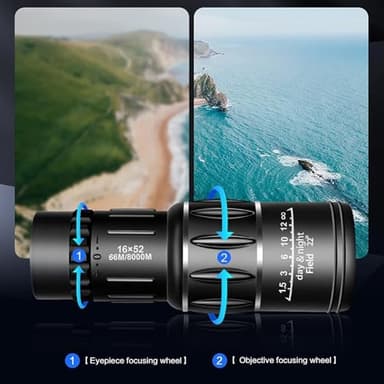 16X52 Hd Monocular for Adults-FMC Compact Monocular Handheld monocular Telescope for Birds Watching, Wildlife, Concert,Focus Scope with Wrist Strap, Gift for Father - Image 6