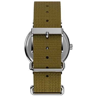 Timex Unisex Weekender 38mm Watch – Silver-Tone Case White Dial with Olive Fabric Slip-Thru Strap - Image 3