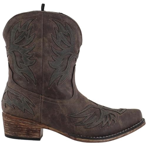 ROPER Womens Amelia Tooled Inlay Snip Toe Casual Boots Ankle Low Heel 1-2" - Brown - Size 8.5 B - Image 1