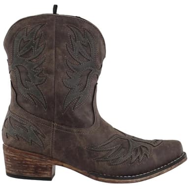 ROPER Womens Amelia Tooled Inlay Snip Toe Casual Boots Ankle Low Heel 1-2" - Brown - Size 8.5 B - Image 1