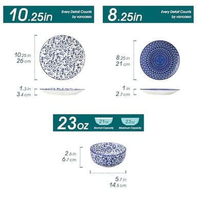 vancasso SELENE Plates and Bowls Set for 4, 12 Pieces Dinnerware Sets, Mircowave and Dishwasher Safe Dishes Set, Porcelain Blue Dinnerware - Image 2