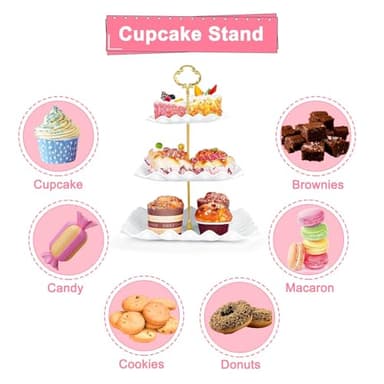 5 Pcs Dessert Table Display Set - 2 Pcs 3-Tier Dessert Display Stands & 3 Pcs Serving Tray - Dessert Trays Dessert Stands Treat Table Displays Set for Tea Parties,Birthdays & Baby Showers - Image 5