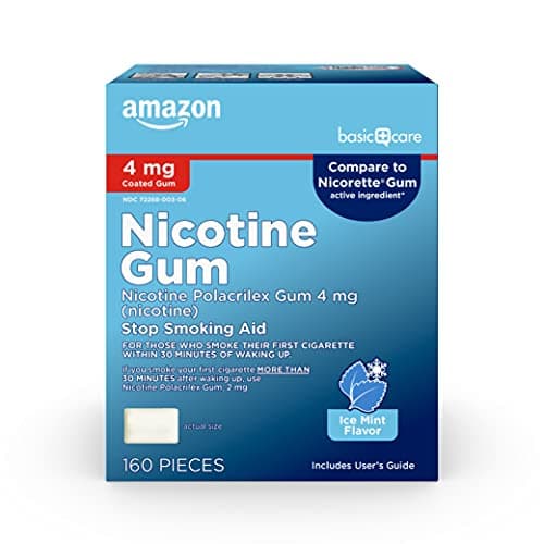 Amazon Basic Care Coated Nicotine Polacrilex Gum 4 mg, Ice Mint Flavor, Stop Smoking Aid, 160 Count - Image 1