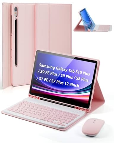 TUNKARMOR Case Keyboard for Samsung Galaxy Tab S10+ Plus / S9 FE+ Plus / S9+ Plus / S8+ Plus / S7 FE / S7+ Plus 12.4inch - Mouse and Magnetic Keyboard, Slim Case with S Pen Holder - Image 1