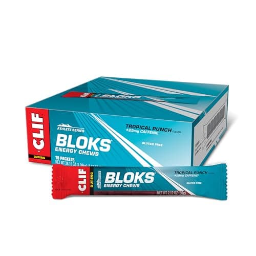 CLIF BLOKS - Tropical Punch Flavor with Caffeine - Energy Chews - Non-GMO - Plant Based - Fast Fuel for Cycling and Running - Quick Carbohydrates and Electrolytes - 2.12 oz. (18 Count) - Image 1