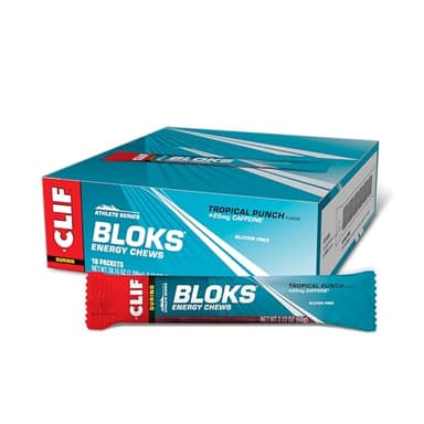 CLIF BLOKS - Tropical Punch Flavor with Caffeine - Energy Chews - Non-GMO - Plant Based - Fast Fuel for Cycling and Running - Quick Carbohydrates and Electrolytes - 2.12 oz. (18 Count) - Image 1