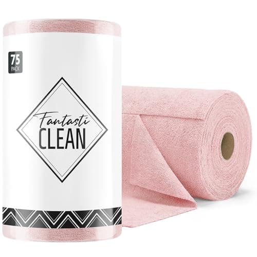 Fantasticlean Microfiber Cleaning Cloth Roll -75 Pack, Tear Away Microfiber Towels, 12" x 12", Reusable, Washable, Scratch Free, Ultra Absorbent Dish Rags for Car, Home, Garage or Shop (Pink) - Image 1