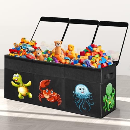 Extra Large Toy Box, Collapsible Sturdy Toy Storage Organizer with Lids, 155L Storage Box for Boys Girls, 42"x16"x14" Kids Bin Chest Baskets for Living Room, Playroom, Bedroom, Nursery, Black - Image 1