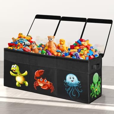 Extra Large Toy Box, Collapsible Sturdy Toy Storage Organizer with Lids, 155L Storage Box for Boys Girls, 42"x16"x14" Kids Bin Chest Baskets for Living Room, Playroom, Bedroom, Nursery, Black - Image 1