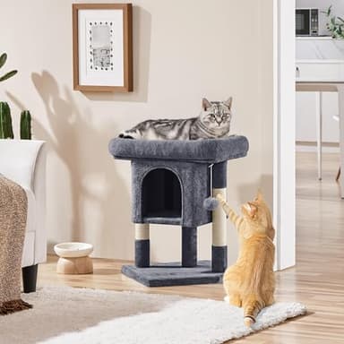 Yaheetech 23.5in Cat Tree Tower, Cat Condo with Sisal-Covered Scratching Posts, Cat House Activity Center Furniture for Kittens, Cats and Pets - Dark Gray - Image 2