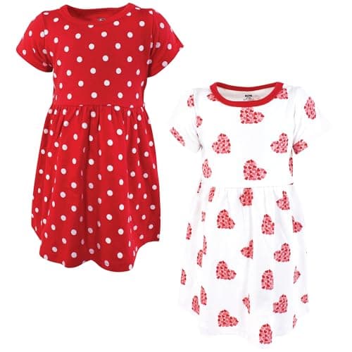 Hudson Baby Girls Cotton Dresses, Valentine Hearts, 3-6 Months - Image 1