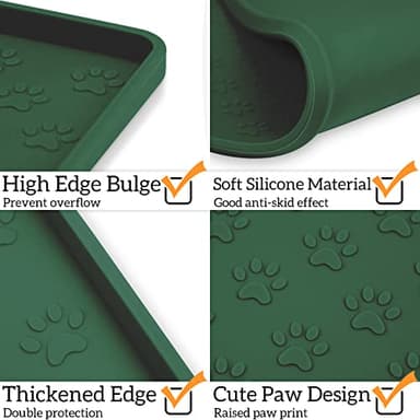 Ptlom Pet Placemat for Dog and Cat, Waterproof Silicone Pet Feeding Bowl Mats for Food and Water, Small Medium Large Dogs Mat Prevent Residues from Spilling to Floor, Hunter Green, 18" 12" - Image 4