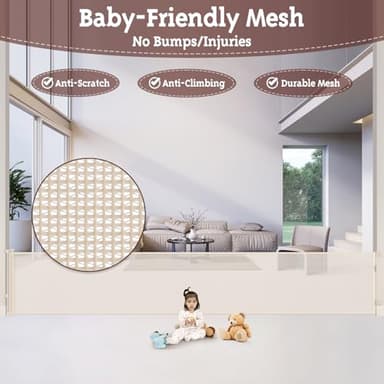 160 Inch Extra Wide Baby Gates for Large Openings, Retractable Baby Gates Extra Wide Retractable Dog Gate, Outdoor Pet Gate Indoor Extra Long Dog Gate Retractable Fence Garage Gate, Beige - Image 8
