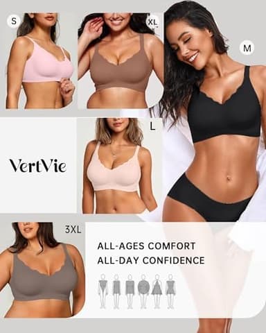 Vertvie Womens Seamless Bras No Underwire Supportive Wireless Push Up Full Coverage Bralette Comfort Scalloped T-Shirt Bra - Image 6