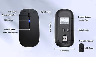 AIKOKOK Wireless Bluetooth Mouse Rechargeable Laptop Mice with LED Use Portable(BT5.2 and USB 2.4G) Dual Mode Connection Silent Slim Computer Mouse for Laptop/iPad Tablet/Apple MacBook/PC (Black) - Image 7