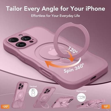 GolbinBox for iPhone 16 Pro Case for Women,[Compatible with Magsafe][360° Spin Magnetic Stand][Cute Wave Edge][Military-Grade Protection] Translucent Matte Phone Case for iPhone 16 Pro, Blackcurrant - Image 3