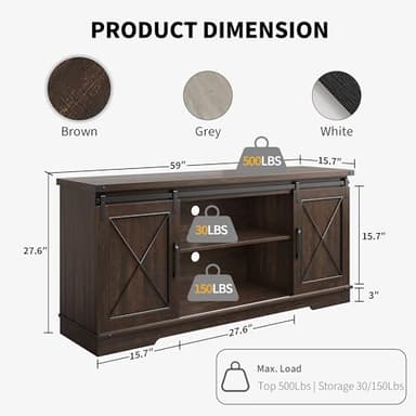 IDEALHOUSE Farmhouse TV Stand and Entertainment Center for TV Up to 65 Inches with Sliding Barn Doors and Adjustable Shelf, Tv Media Console Table with Storage Cabinet for Living Room, Bedroom, Brown - Image 2
