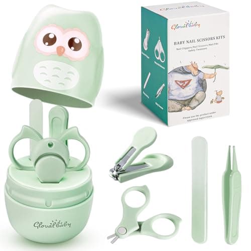 Baby Nail Kit, Baby Manicure Kit and Pedicure with Cute Owl Shape Case. Baby Nail Clipper, Scissor, Nail File & Tweezer for Newborn, Infant & Toddler, Mothers Day Gifts(Green) - Image 1