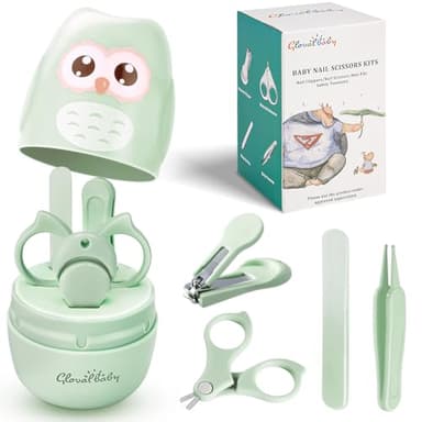 Baby Nail Kit, Baby Manicure Kit and Pedicure with Cute Owl Shape Case. Baby Nail Clipper, Scissor, Nail File & Tweezer for Newborn, Infant & Toddler, Mothers Day Gifts(Green) - Image 1