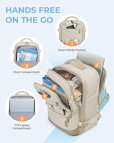 BAGSMART Compression Travel Backpack, 37L Expandable Carry On Backpack with Packing Cubes, Water Resistant Weekender Backpack with Shoe Bag, Warm Beige - Image 3