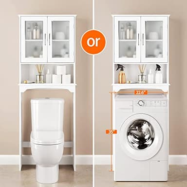 Yaheetech Over The Toilet Storage Cabinet with Double Tempered Glass Doors and Adjustable Shelf, Freestanding Bathroom Storage Rack, 66 Inches Height - Image 5