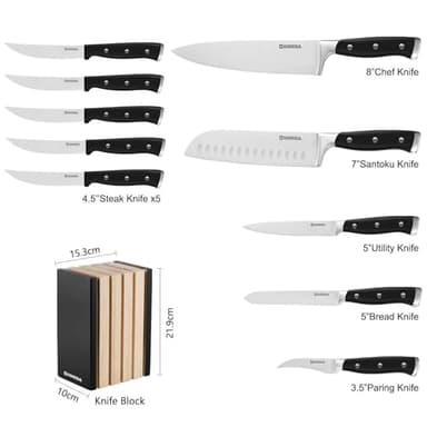 GOODA Knife Set with Block,11 Pieces High Carbon Stainless Steel Kitchen Knife set with Wooden Block,Dishwasher Safe Cooking Knives with Sharp Blade Forged Triple Rivet Ergonomic Handle - Image 4