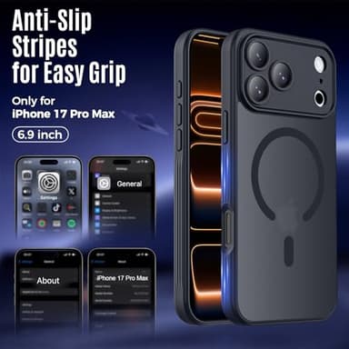 Symcele Designed for iPhone 17 Pro Max Case, Compatible with MagSafe, [Camera Protection] [15FT Military Drop Protection] Shockproof Translucent Matte Anti-Slip Phone Case, 6.9", Black - Image 6