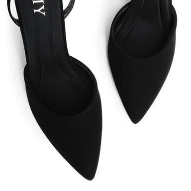 QIY Black Heels Closed Toe Pointy Pointed Toe Heels for Women Black Pumps Formal Dress Wedding Bridal Shoes High Heel Slingback Kitten Stiletto Ankle Strap Heel Size 7 - Image 3