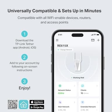 TP-Link RE615X AX1800 WiFi 6 Range Extender w/Ethernet Port | 1.8G Dual-Band Wireless Repeater Amplifier | Up to 2100 Sq. Ft., 64 Devices | Internet Signal Booster | APP Setup | EasyMesh Compatible - Image 5