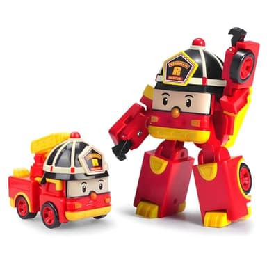 Robocar Poli Roy Transforming Robot, 4" Transformable Action Toy Figure Vehicles, Firetruck Emergency Vehicle Playset, Holiday Birthday Rescue Fire Truck Car Toys Gift for Boys Girls Age 1 2 3 4 5 - Image 1