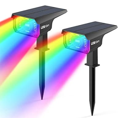 LEREKAM Solar Outdoor,40 LEDs Color Changing RGB Solar Landscape Path Lights,USB & Solar Powered Multicoloured Spotlights,14 Colors Auto Cycling Spotlights for Yard,Garden,2 Pack - Image 1