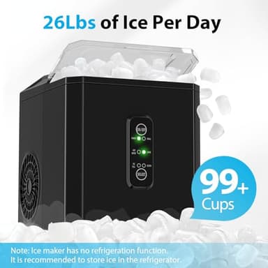Aeitto Ice Makers Countertop, 9 Ice Cubes Release in 6 Mins, 26Lbs/24H, 2 Sizes of Bullet Ice Machine,Self-Cleaning Portable Ice Maker with Ice Scoop and Basket for Home Kitchen Office RV Bar, Black - Image 3