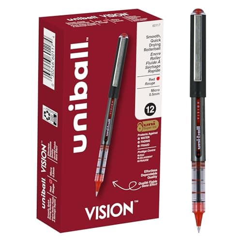 uniball Vision Roller Ball Pen, Stick, Micro 0.5 Mm, Red Ink, Gray/red Barrel, Dozen - Image 1