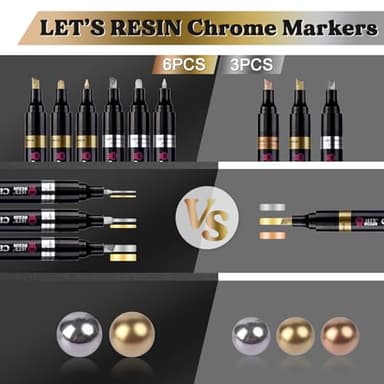 LET'S RESIN 6Pcs Mirror Chrome Markers,3 Sizes Shiny Chrome Paint Pen with Large Barrel, Quick Dry Oil-based Silver & Gold Markers for Metal, Resin, Model Painting, Marking or DIY Art(1-5mm - Image 6