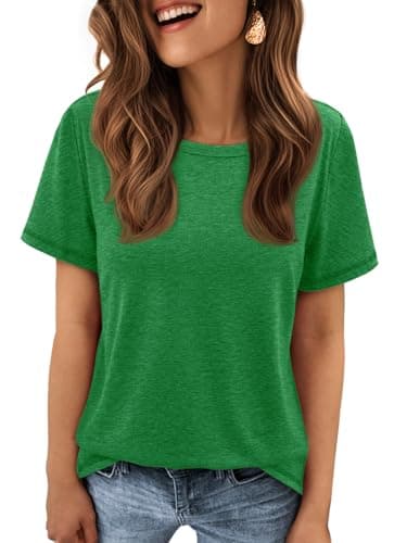 ATHMILE Christmas T Shirt Womens Short Sleeve Round Neck Shirts Summer Top Fashion Basic Tee Green - Image 3