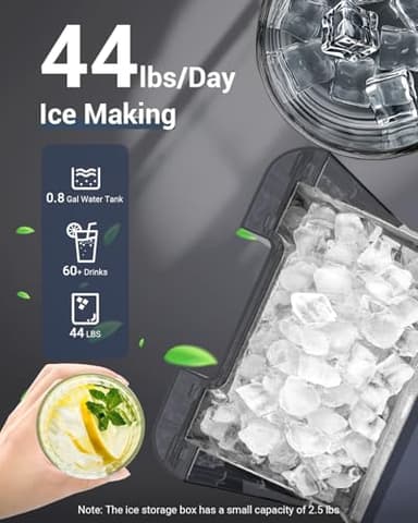 Nugget Ice Maker Countertop – 44 lbs/Day Pebble Ice Machine with 0.8 Gal Water Tank, 6-10 Mins Fast Ice, Self-Cleaning, Portable for Home, Camping, Kitchen, RV - Image 3