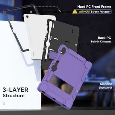 Cantis Case for Samsung Galaxy Tab S10 FE/ S9 FE 5G 10.9 Inch/Galaxy Tab S9 11 Inch 2023, Heavy Duty Shockproof Tablet Case Support S Pen, Purple+Black+Purple - Image 4