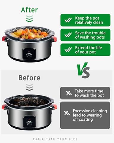 Syntus Slow Cooker Liners, 30 Count Cooking Bags Large Size Disposable Pot Liners Plastic Bags, Fit 3QT to 8QT for Slow Cooker Cooking Trays, 13"x 21", 30 Liners - Image 6