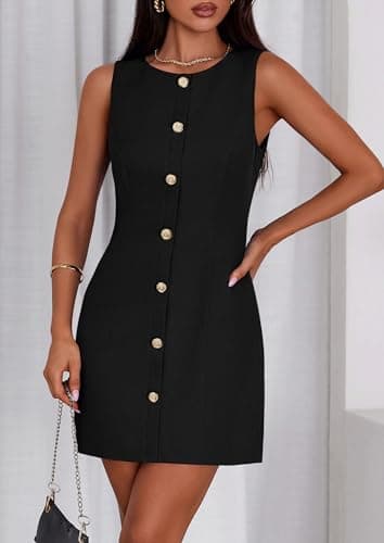 PRETTYGARDEN Work Dresses for Women 2025 Summer Business Formal Short Dress Sleeveless Button Down Elegant Office Outfits (Black,Small) - Image 7
