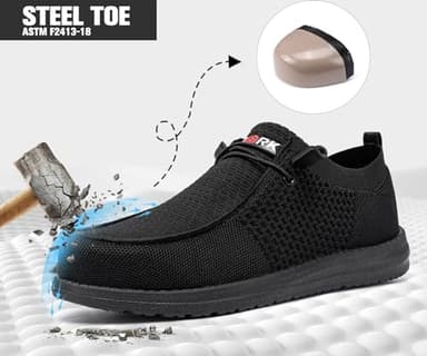 LARNMERN Slip On Steel Toe Shoes Men Lightweight Comfortable Walking Sneakers Safety Work Steel Toe Loafers(13 Men, Black) - Image 5