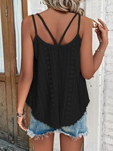 ATHMILE Womens Fashion Tops Beach Vacation Sleeveless Teen Girl Clothes Y2K Tops Scoop Neck Sexy Loose Fit Casual Summer Flowy Cami Black - Image 2