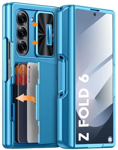 Vizvera for Samsung Galaxy Z Fold 6 Case RFID Wallet with Cards Holder [S Pen Holder] [Camera Cover] Shockproof Silicone Protective Phone Case for Z Fold 6 2024-Lake Blue - Image 1