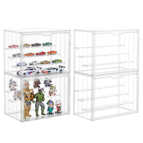 Display Case for Collectibles 4 Layer Updated Adjustable Acrylic Display Case with Magnetic Door Clear Stackable Display Box Hobby Display Cases for Figures, 4 Pack - Image 1