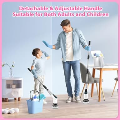 Dovety Electric Spin Scrubber, Cordless Cleaning Brush, Shower Scrubber with 8 Replaceable Brush Head, Power Cleaning Brush with Extension Handle, 2 Adjustable Speed, for Bathtub Grout Tile Floor - Image 7