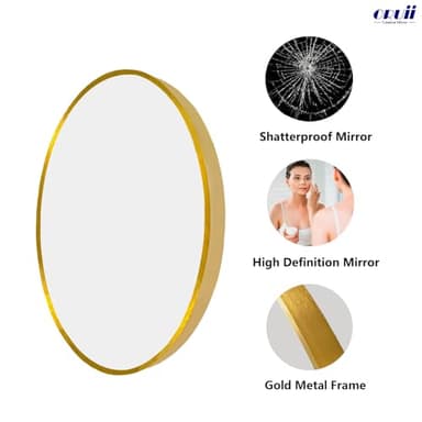 Oruii Gold Round Mirror, Gold Round Mirror 24 inch, Circle Wall Mirrors Metal Frame, Golden Circular Mirrors for Wall, Living Room, Bathroom, Entryway, Vanity, Hallway. - Image 2
